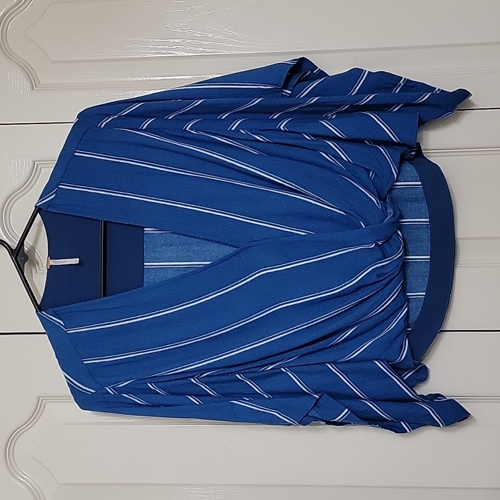 Free People blue and white faux wrap stripe top